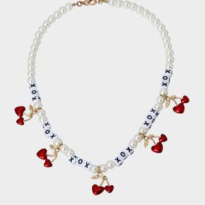 NWT Betsey Johnson "Red Hot Hearts" Cherry Necklace | Cherries XoX | 374227